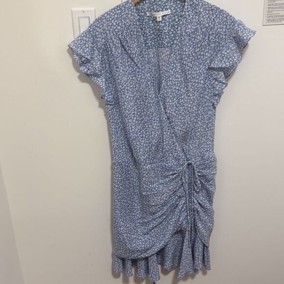 Veronica Beard Teagan Ruched Blue/White Faux Wrap Silk Dress. Size 10. - Picture 4 of 11